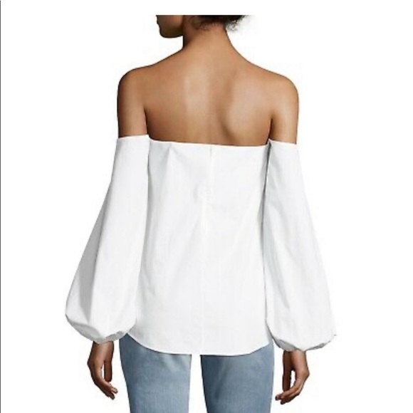 Theory LAUREEMA Off Shoulder BuildIn Bra Poplin White Top Ballon Puff Sleeve - Picture 8 of 16